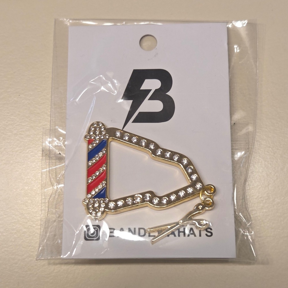 Barber Pole Scissors Enamel Pin Gold Tone Rhinestone Lapel Hat Bag Accessory